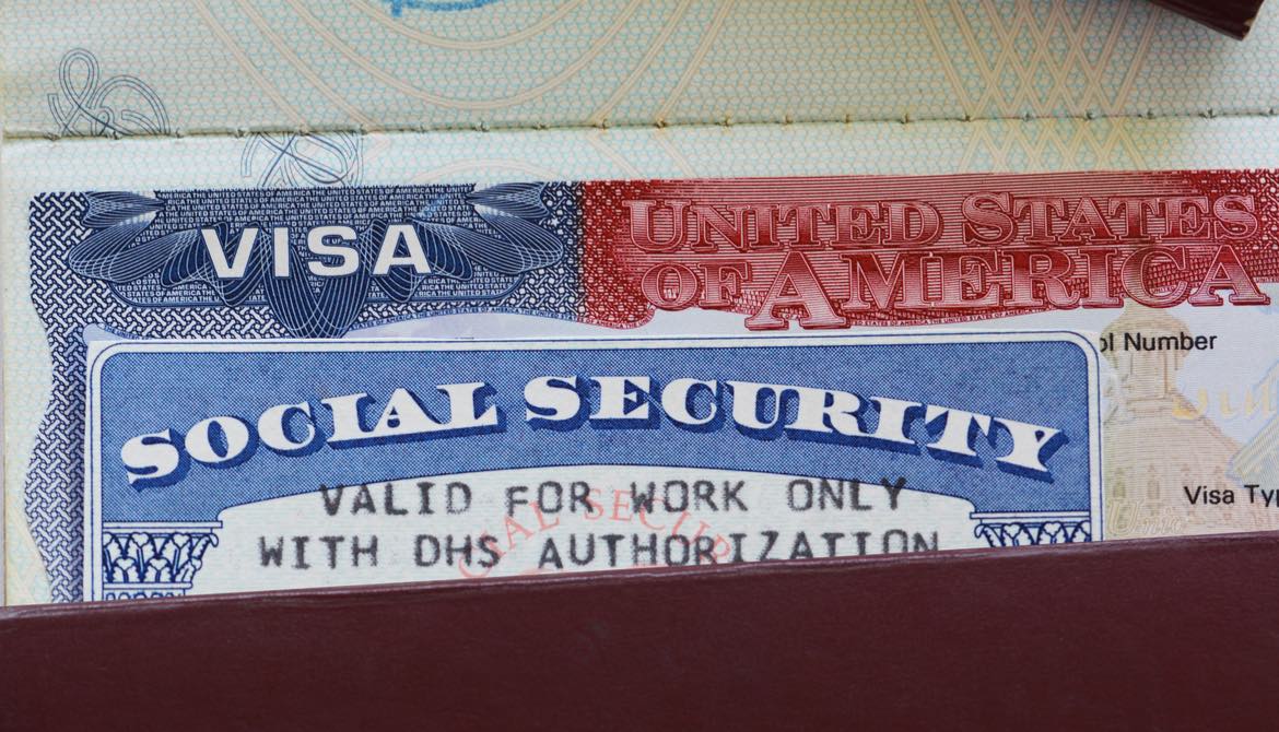 social security card and US visa in a wallet