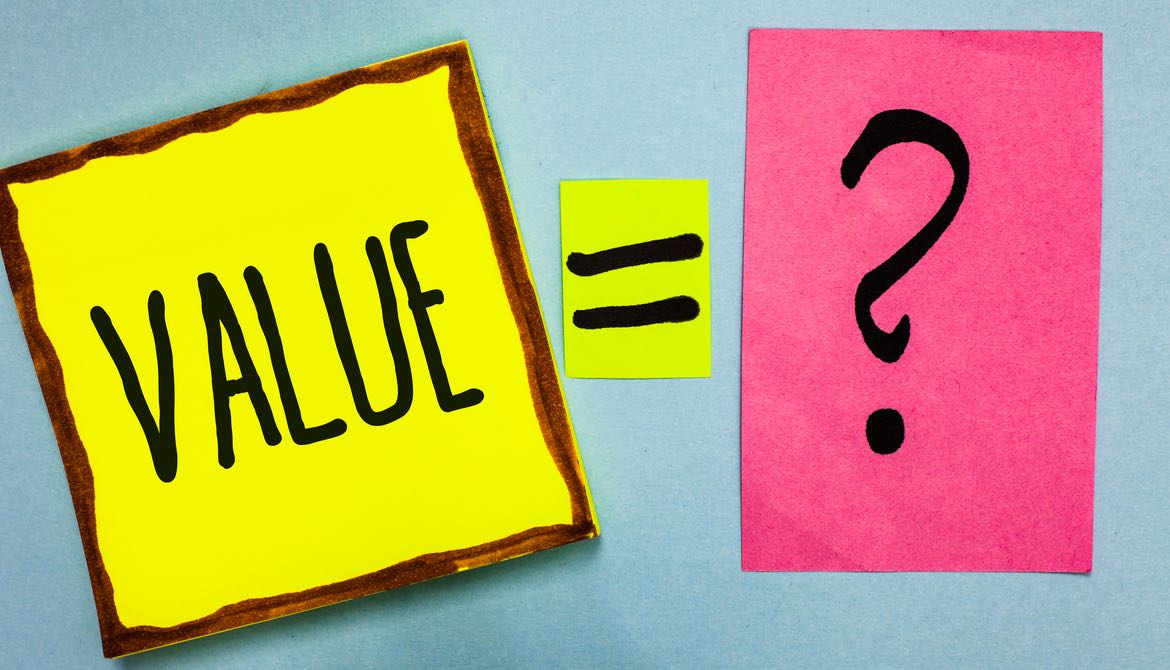 value = question mark written across brightly colored sticky notes