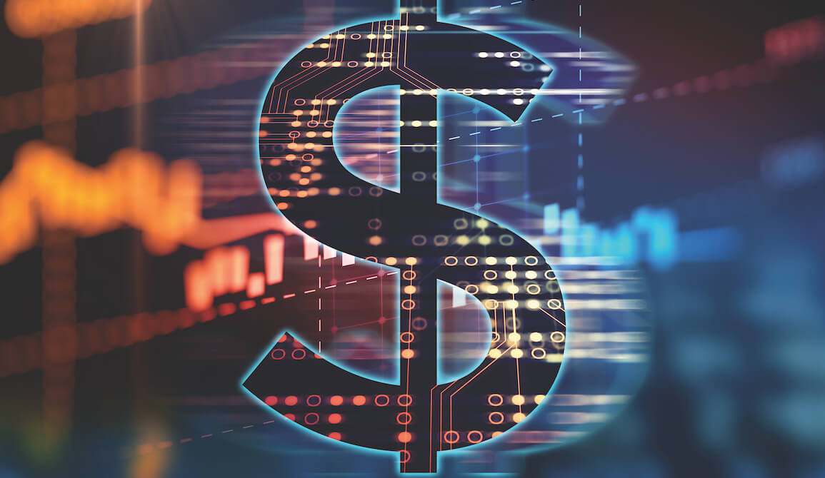 digitized dollar sign on a background with charts
