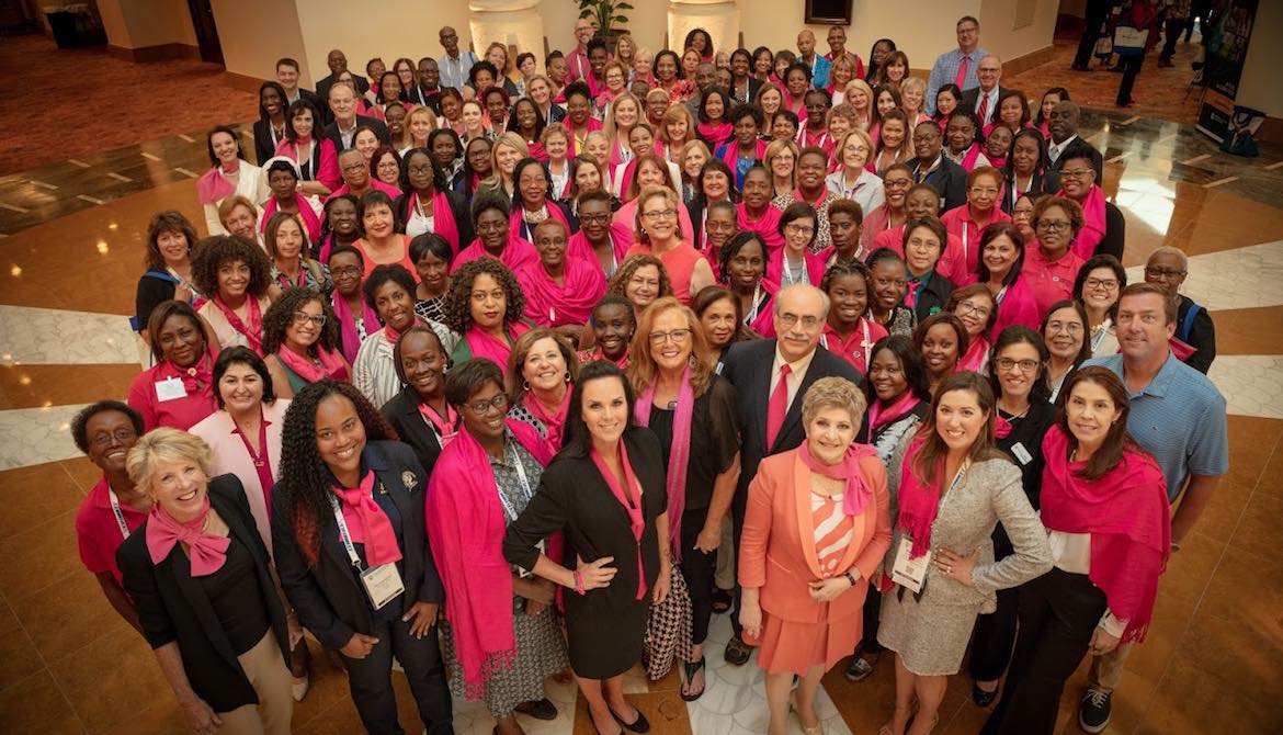 Members of the GWLN wear pink to support women around the globe
