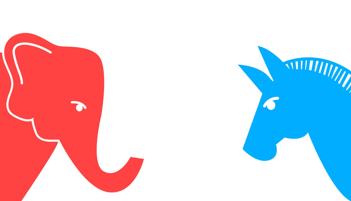 red elephant and blue donkey political symbols