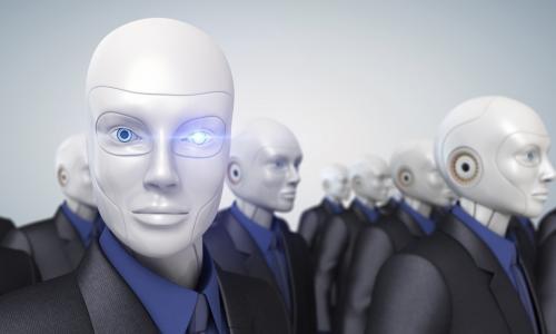 group of robot business advisors in suits