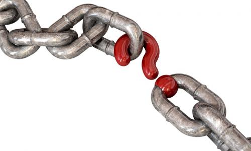 chain with a red question mark in place of one link