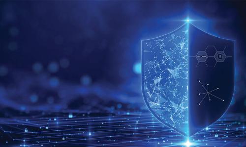 glowing blue shield over a digital background