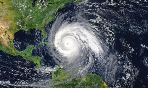 picture of a hurricane swirling over the Caribbean 