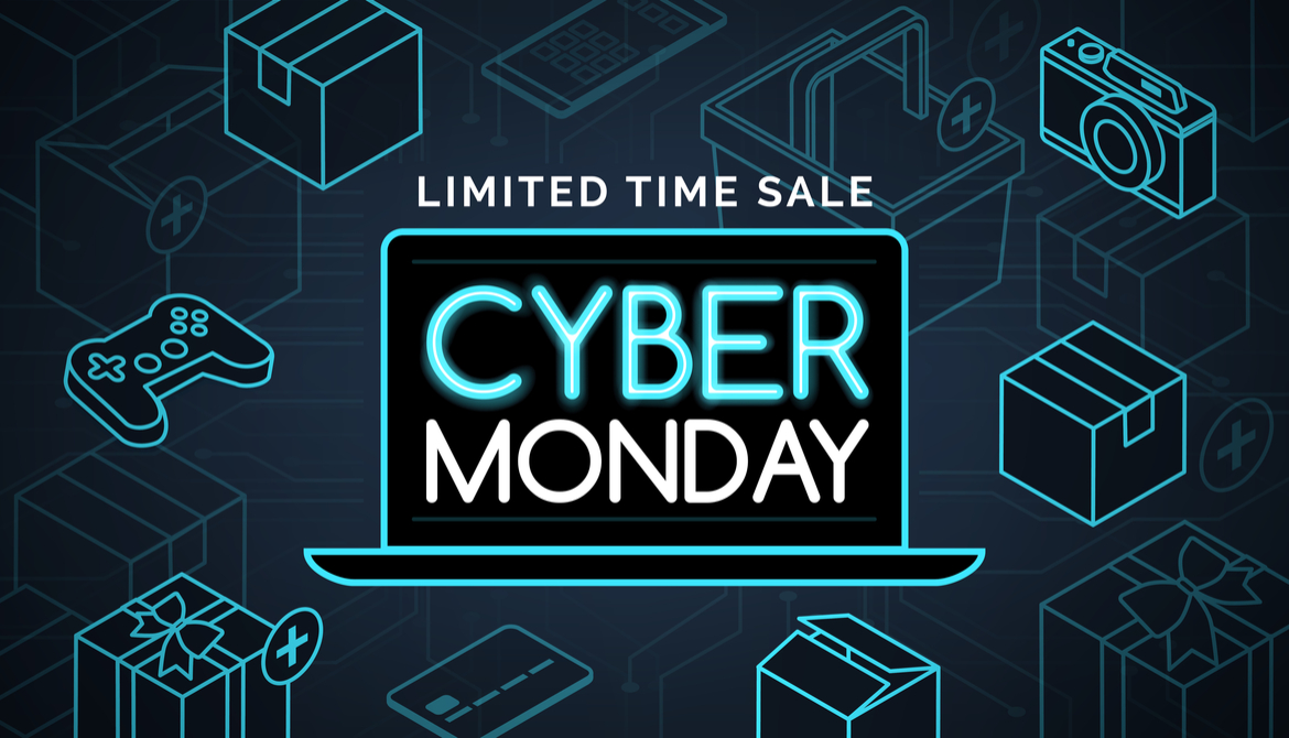 tech display of the words cyber Monday