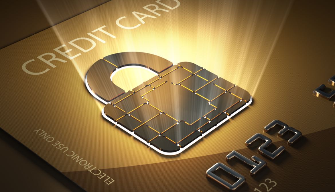 credit card with a security chip shaped like a lock
