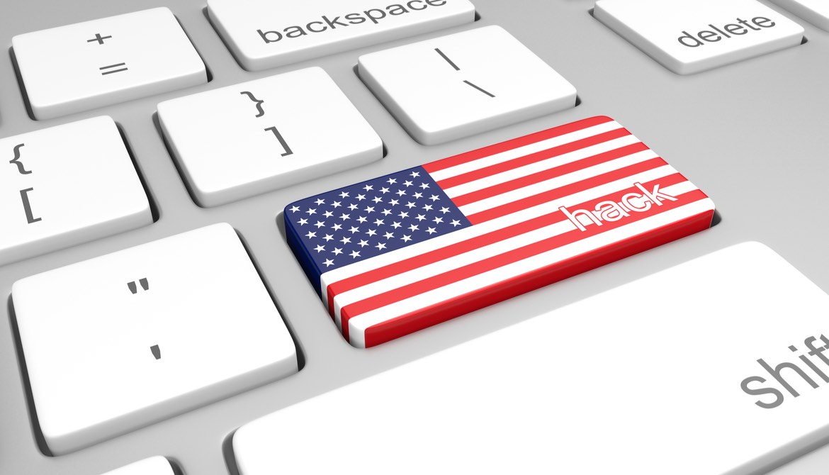 american flag on "hacker" key on laptop keyboard