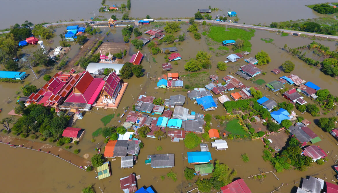 ariel view of a flooded city
