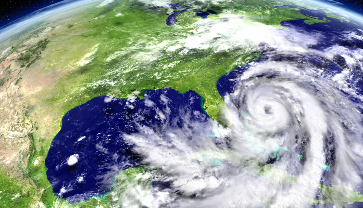 Satellite view of hurricane Matthew approaching the US