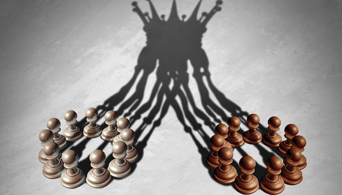 shadows of many chess pawns merging to create the image of a queen