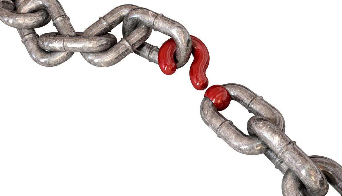 chain with a red question mark in place of one link