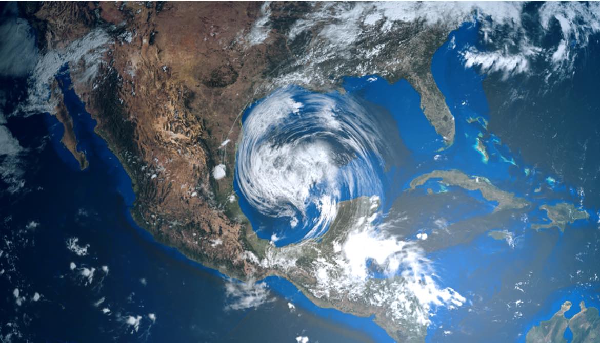 satellite image of a hurricane approaching Texas
