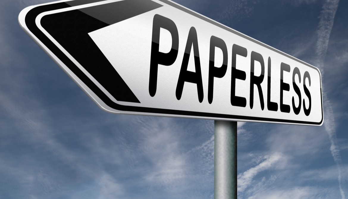 arrow sign pointing to paperless concept