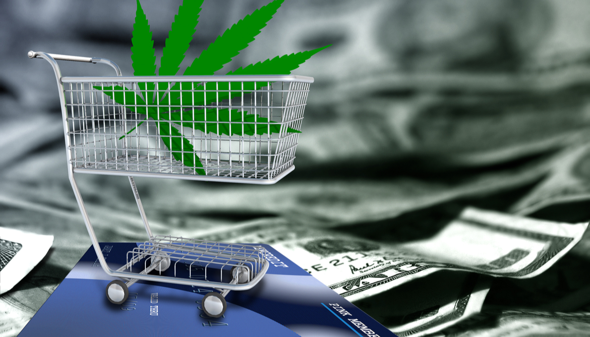 credit card shopping cart cannabis leaf