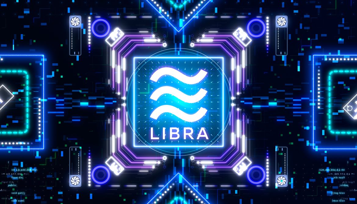 libra on technology background of blues and purples