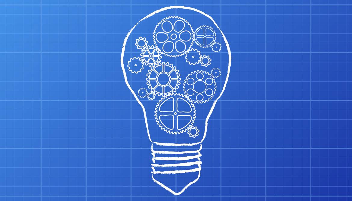 drawing of a light bulb on a blueprint
