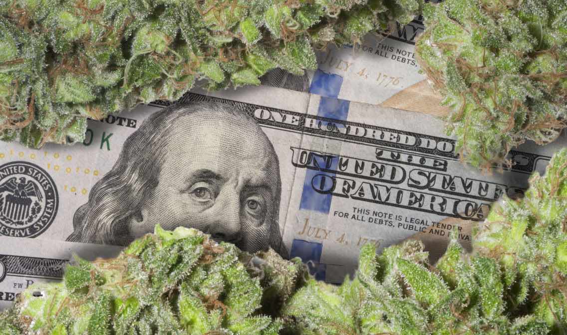 marijuana covering most of a five dollar bill