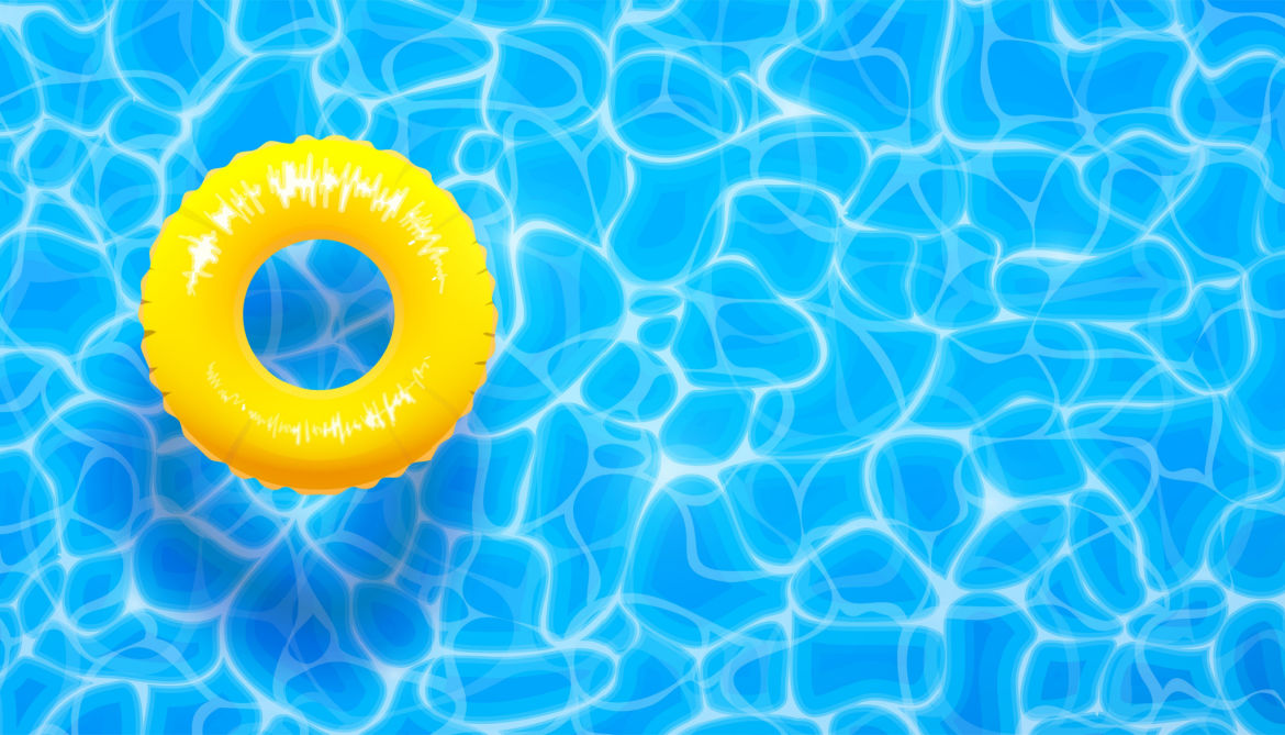yellow pool ring floats on blue water