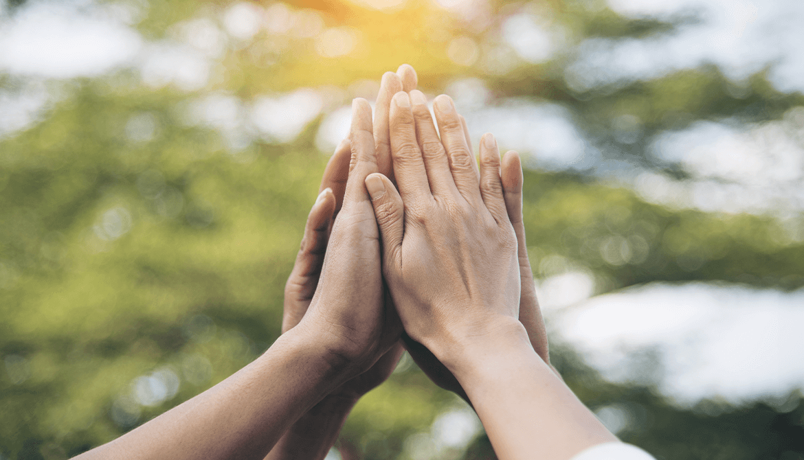 four hands meeting together in a high-five clap