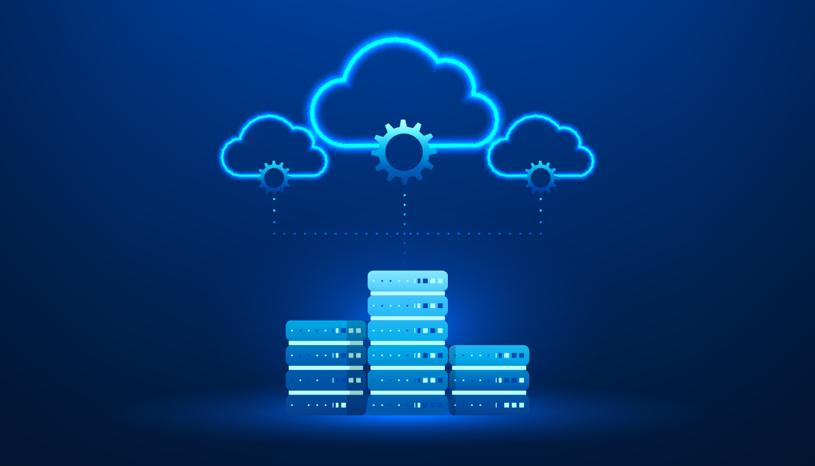 illustration of clouds accepting data over servers