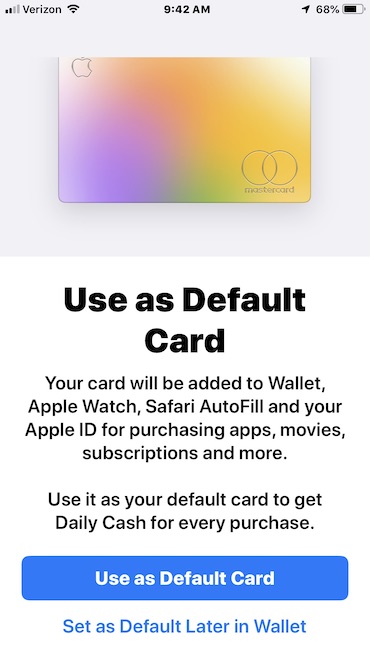 screen shot from apple card application
