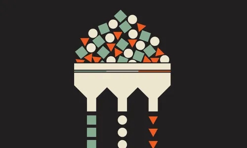 sorting items through a funnel according to their shape and color