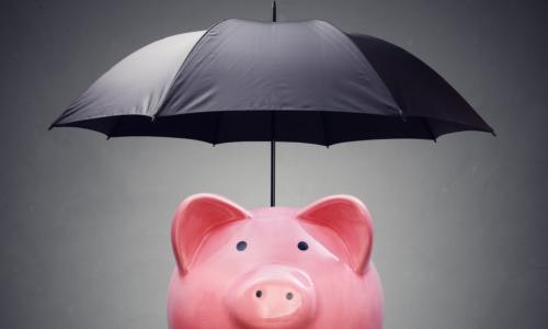 piggy bank with umbrella denoting bond insurance