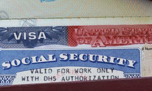 social security card and US visa in a wallet