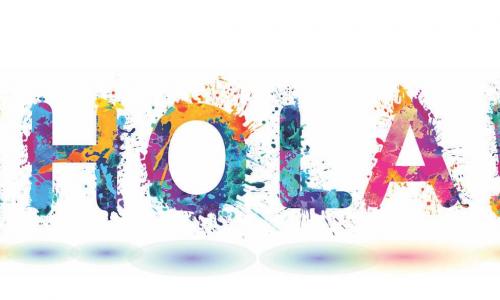 Graphic of HOLA written in colorful paint splatters