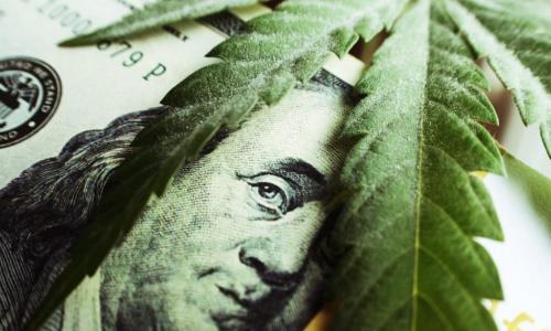marijuana leaf laying on a hundred dollar bill