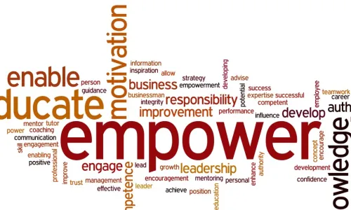 Word cloud featuring empower and educate to describe learning plans