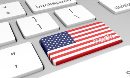 american flag on "hacker" key on laptop keyboard
