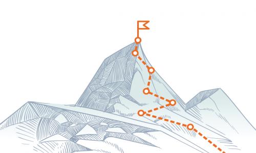 Drawing of a mountain peak with a path marked out to a flag at the top