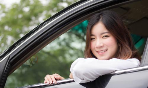 Thai adult working women white shirt in car
