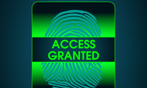green thumbprint scanner reading access granted