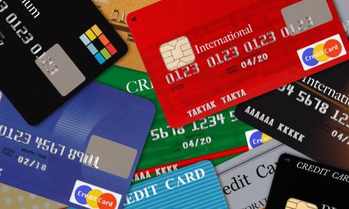 array of colorful credit and debit cards