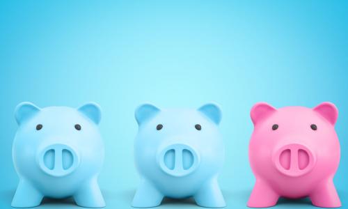 Two blue and one pink piggy bank