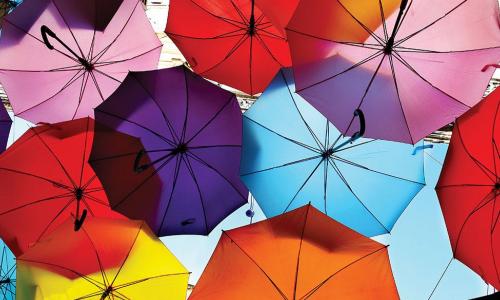 many brightly colored umbrellas