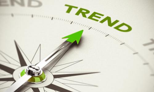 green compass arrow pointing to the word trend