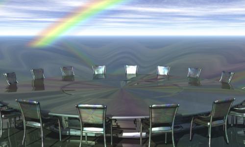 digital roundtable with rainbow behind it