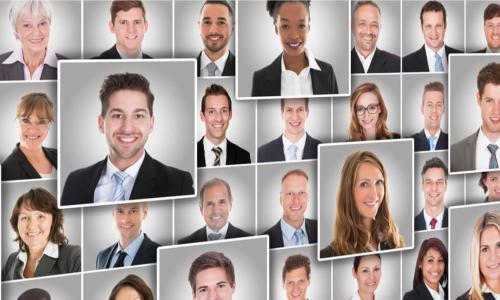 collage of smiling business people