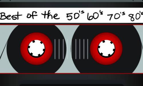 cassette tape with label for best of the 50s, 60s, 70s and 80s music
