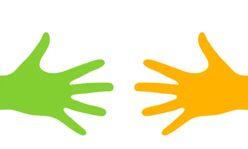 yellow and green hand reach out