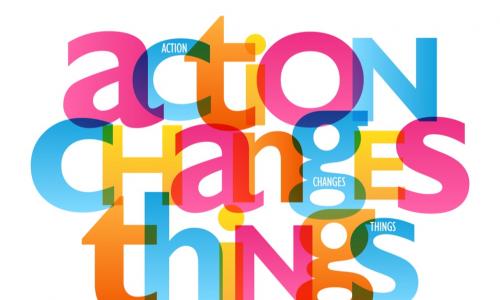 colorful typography of words action changes things