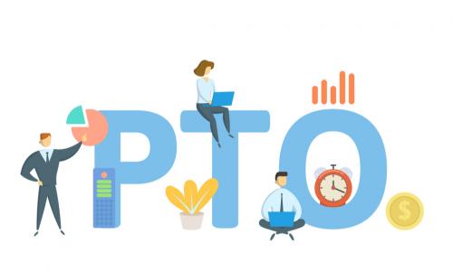 illustration of PTO with employees around the letters