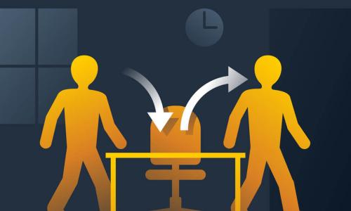 illustration of one employee leaving and another coming to chair in office