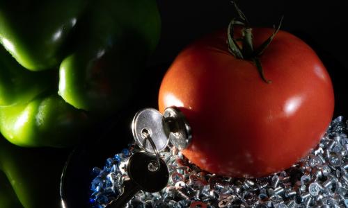 tomato and pepper with key to unlock secret ingredient