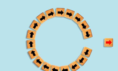 red arrow disrupts circle of black arrows