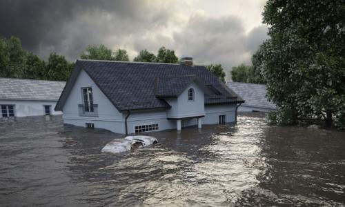 flooded house with trees and storm